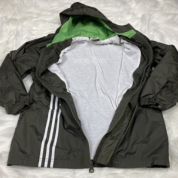 VINTAGE Adidas Jacket Boy's Medium Olive Green 3 Stripe Full Zip 90's Y2K - Picture 7 of 12